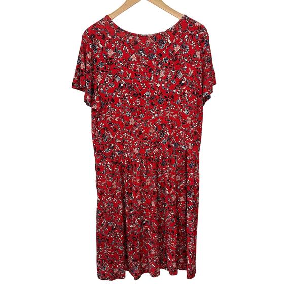 Christopher & Banks Womens XL Dress V Neck Red Floral Stretch Cottage Rayon - Picture 3 of 11